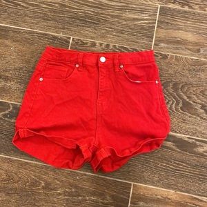 High rise red shorts